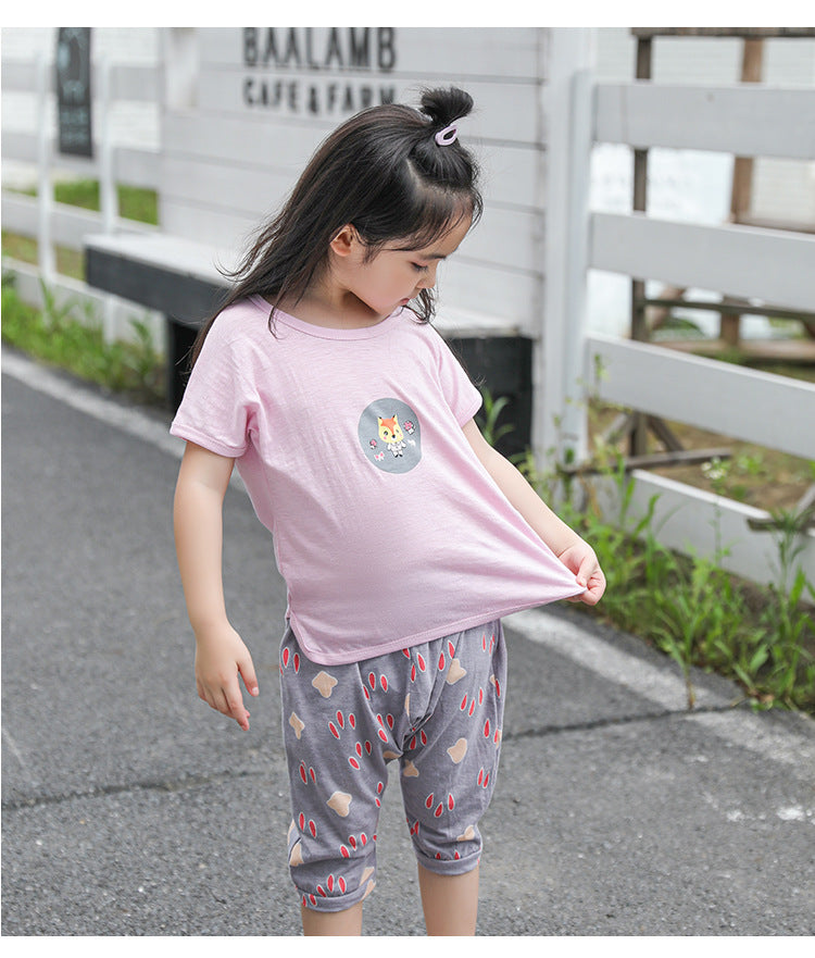 Girls Purple Pure Cotton Printed T-shirt with Shorts