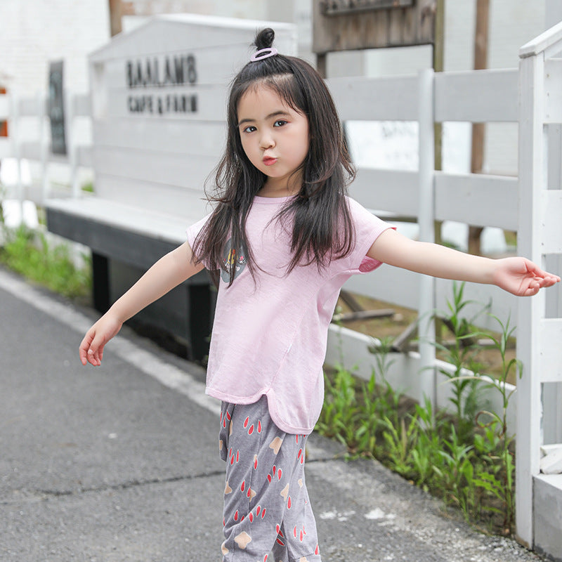 Girls Purple Pure Cotton Printed T-shirt with Shorts