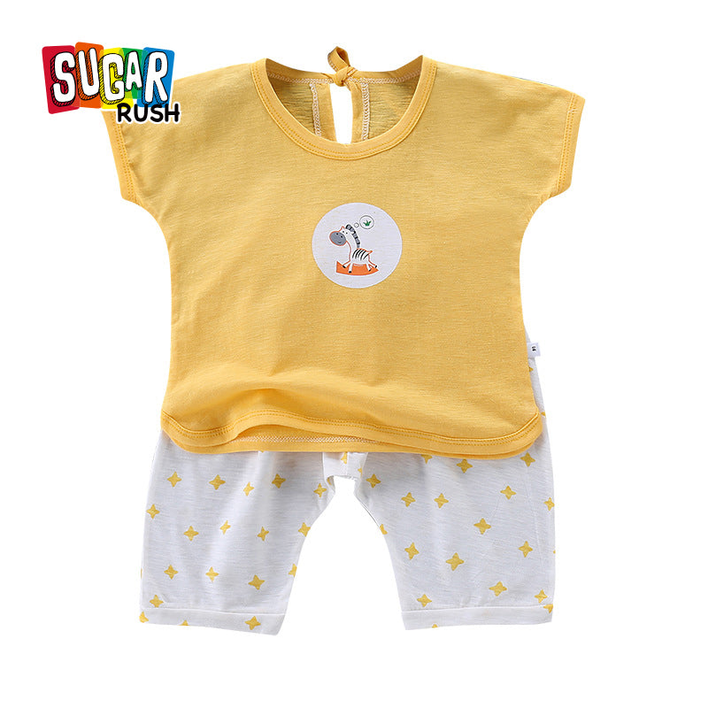 Boys Yellow Printed Pure Cotton Top with Shorts
