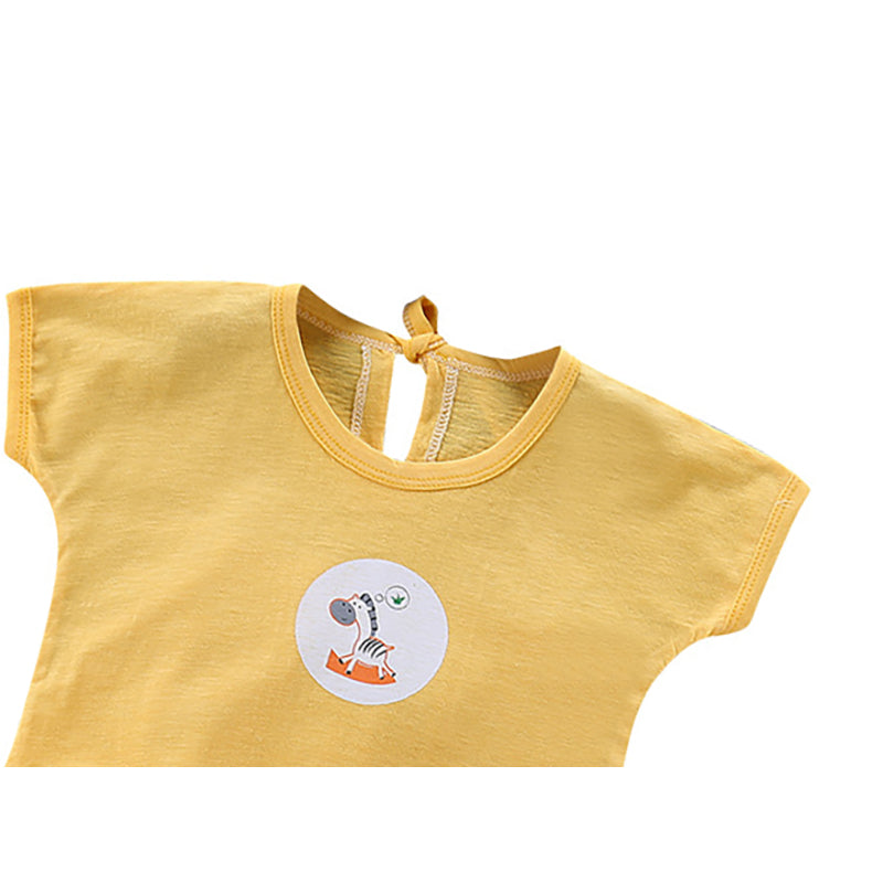 Boys Yellow Printed Pure Cotton Top with Shorts
