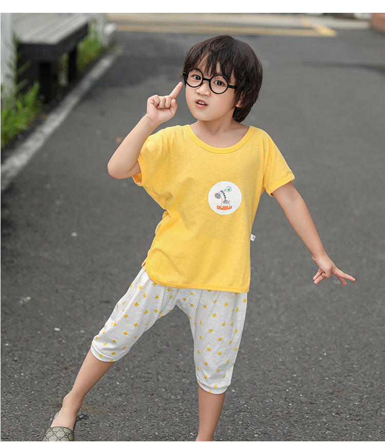 Boys Yellow Printed Pure Cotton Top with Shorts