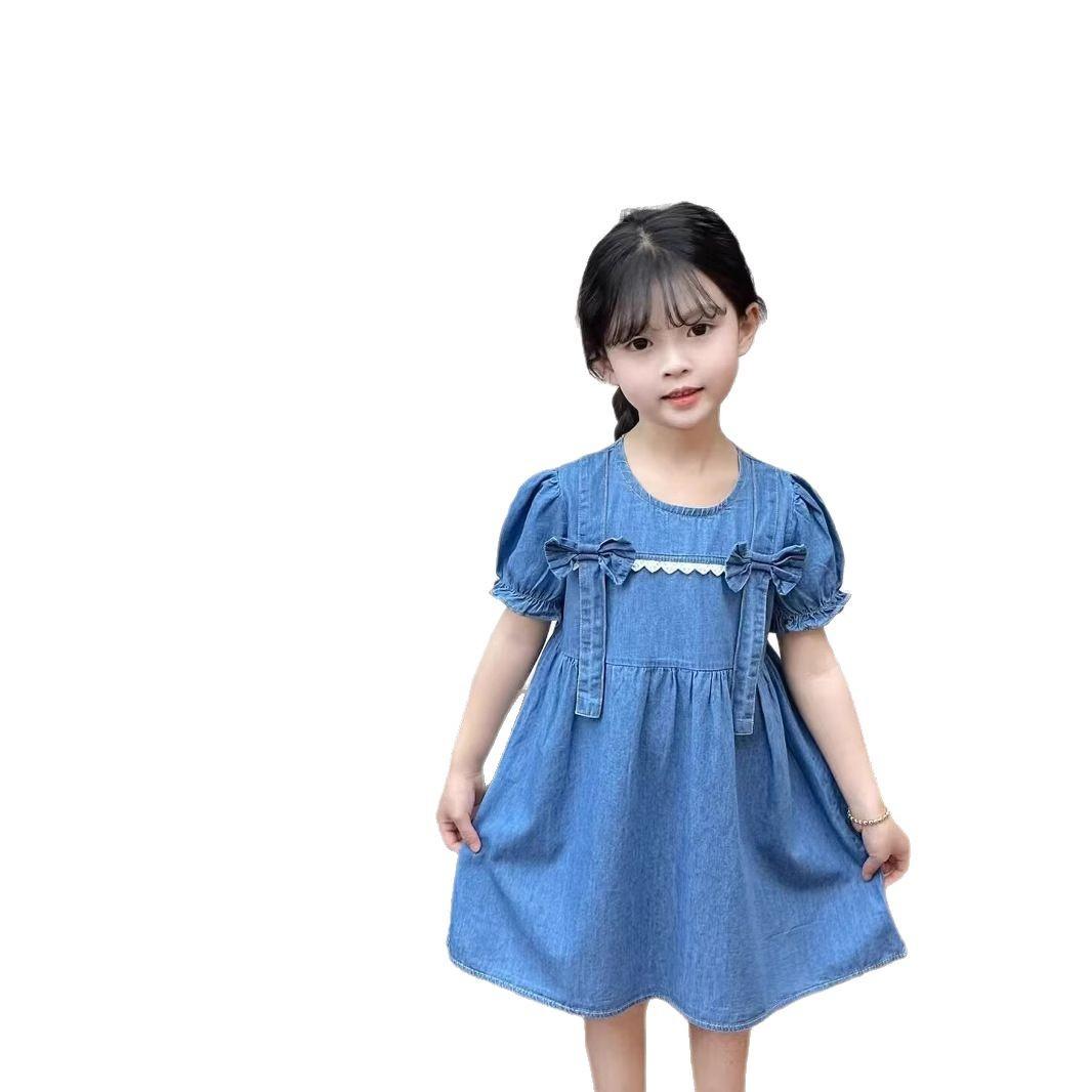 Girls Cotton Denim A-Line Dress