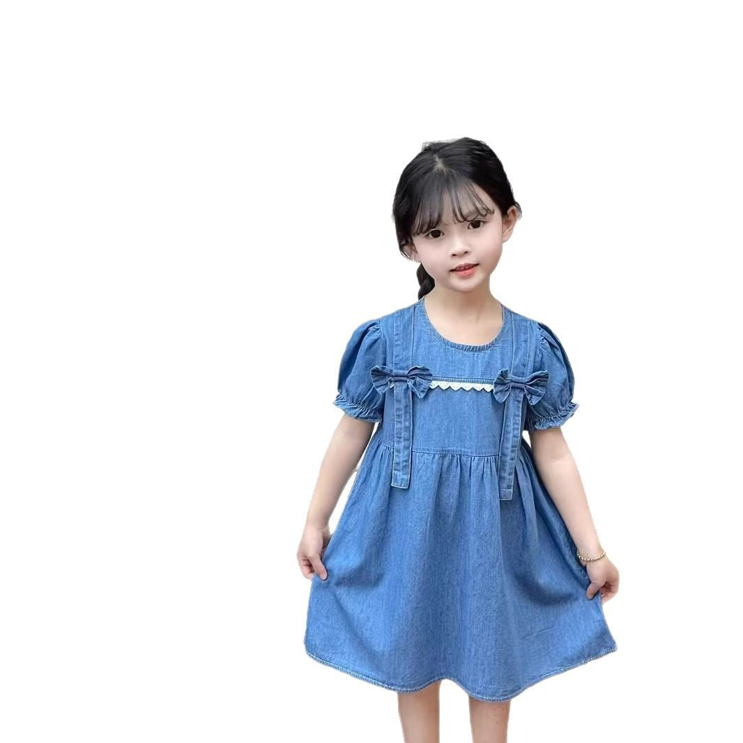 Girls Cotton Denim A-Line Dress