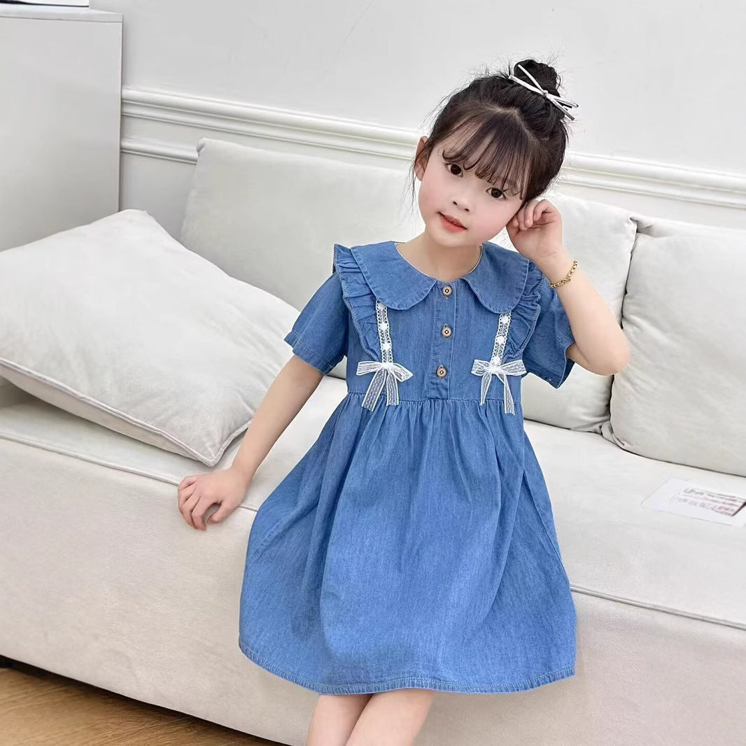 Girls Cotton Denim A-Line Dress