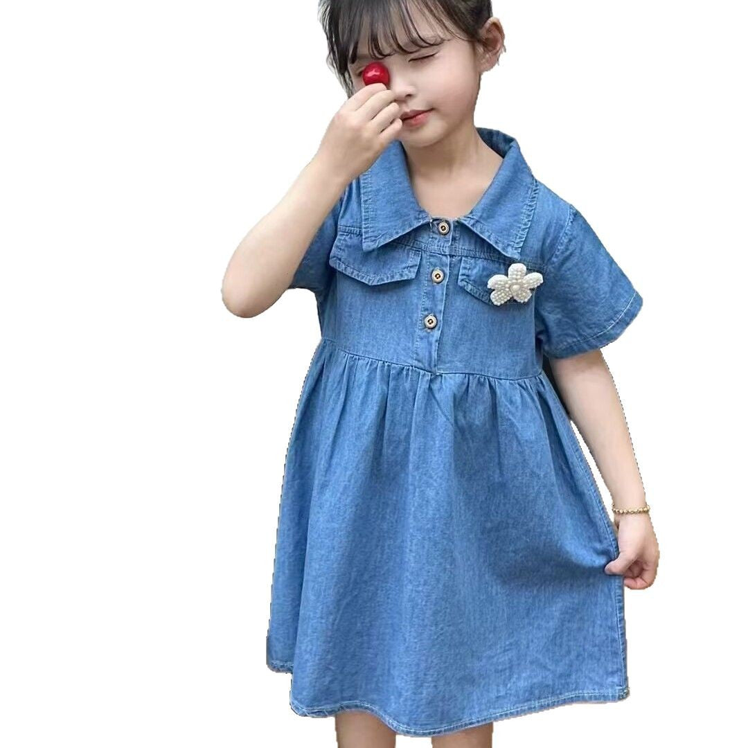 Pack Of 4 Girls Applique Lapel Coller Fit And Flare Dress