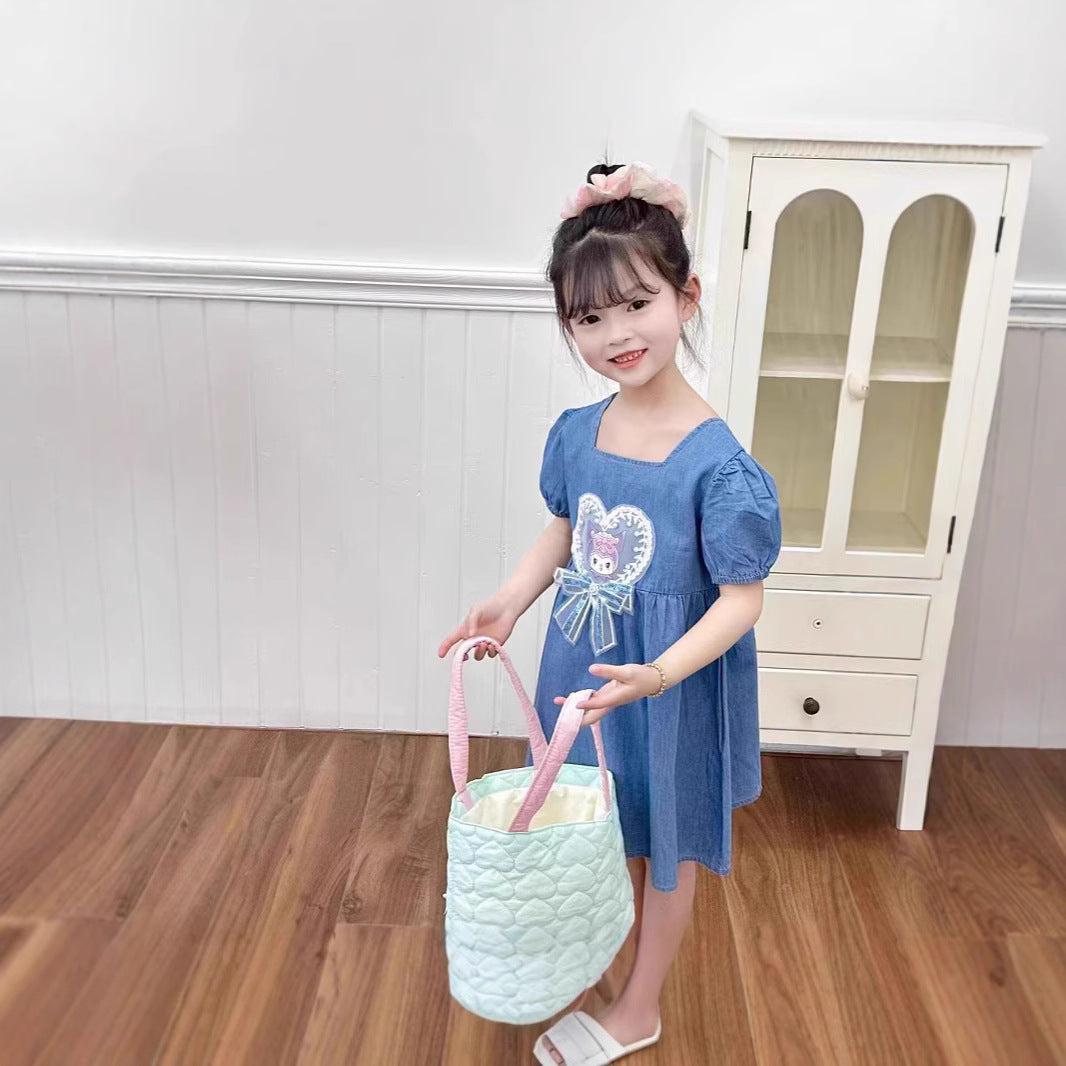 Pack Of 4 Girls Applique Lapel Coller Fit And Flare Dress