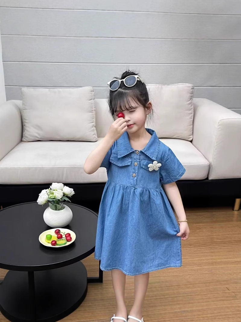 Pack Of 4 Girls Applique Lapel Coller Fit And Flare Dress