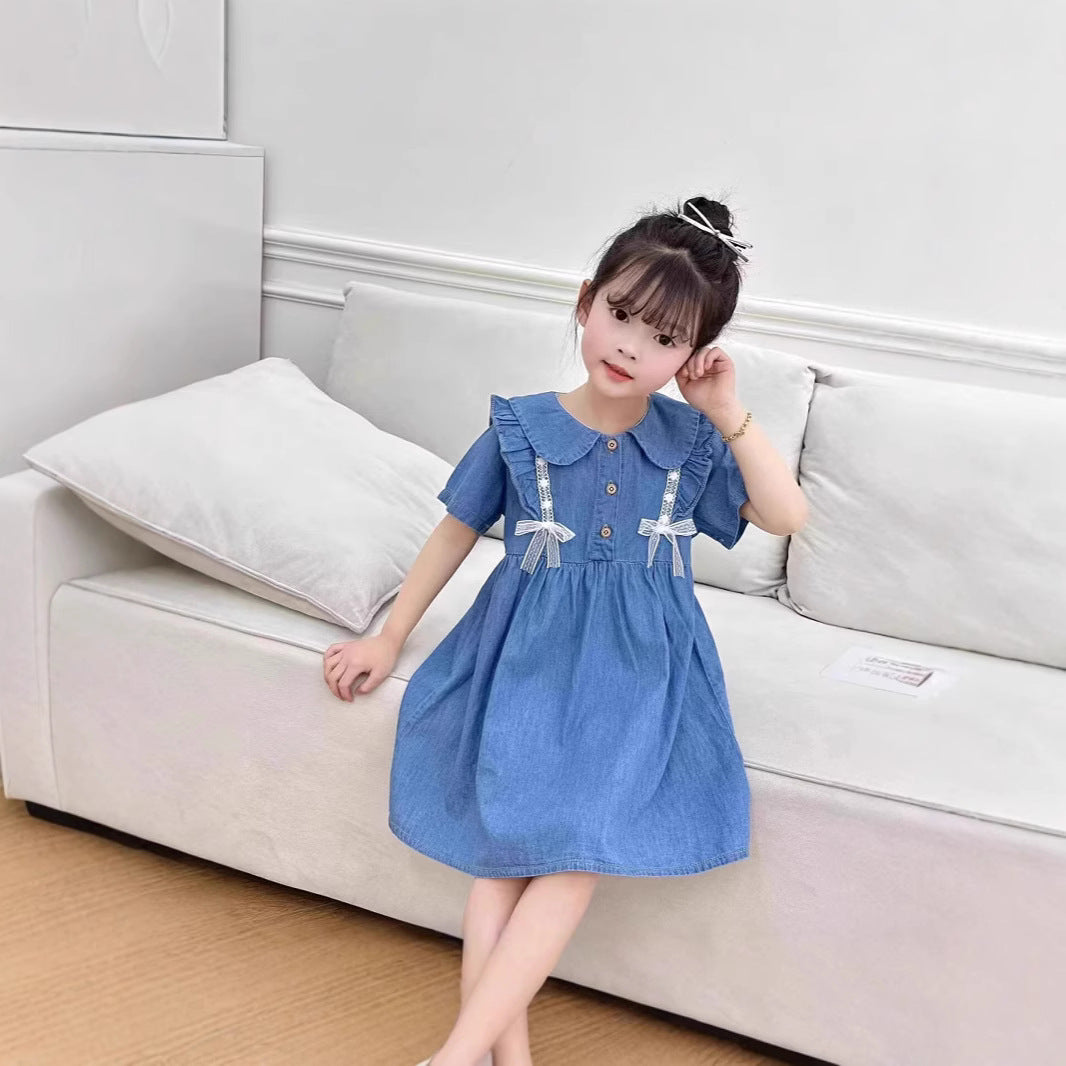 Pack Of 4 Girls Applique Lapel Coller Fit And Flare Dress