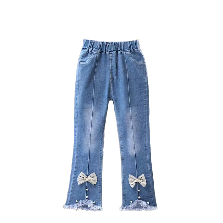 Girls Mid-Rise Clean Look Embellished Detail Cotton Jeans
