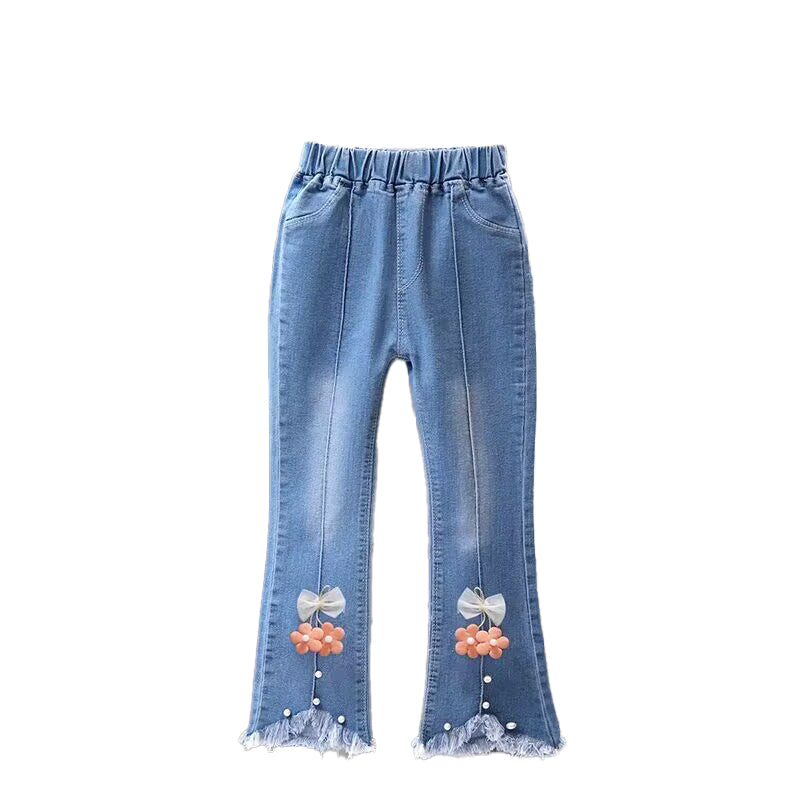 Girls Mid-Rise Clean Look Embellished Detail Cotton Jeans