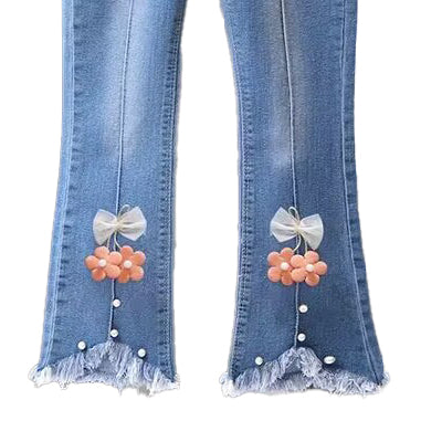 Girls Mid-Rise Clean Look Embellished Detail Cotton Jeans