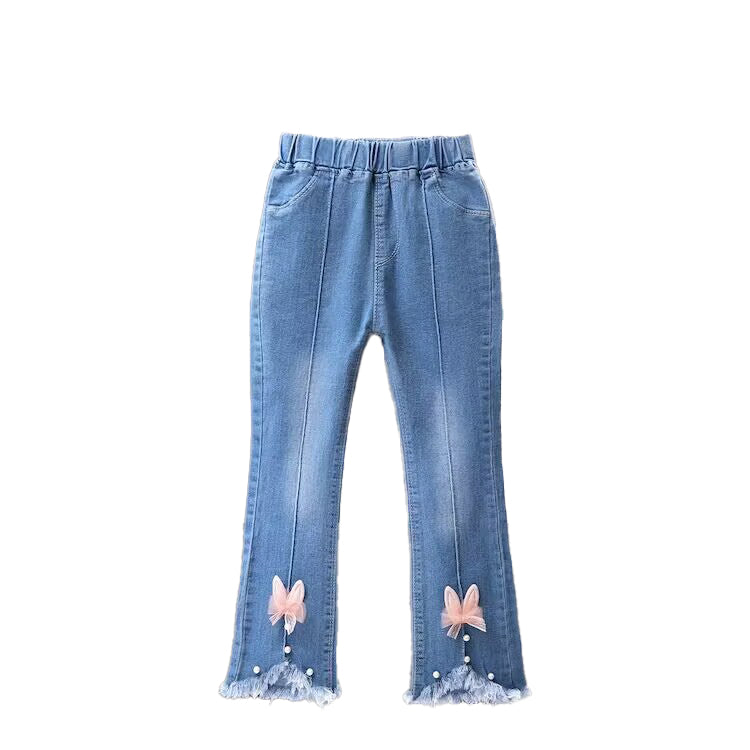Girls Mid-Rise Clean Look Light Fade Embellished Detail Cotton Jeans
