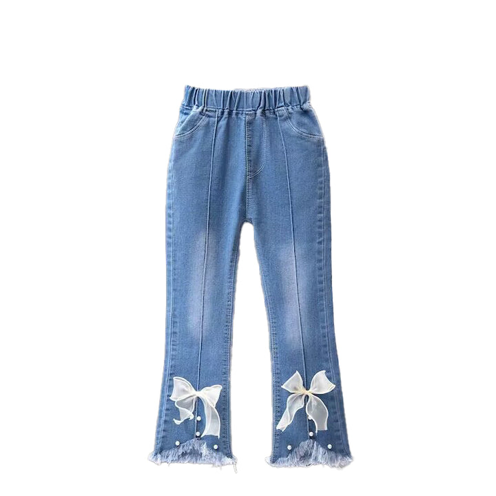 Girls Mid-Rise Clean Look Embellished Detail Cotton Jeans