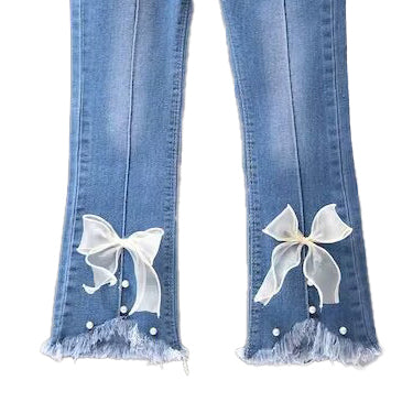 Girls Mid-Rise Clean Look Embellished Detail Cotton Jeans