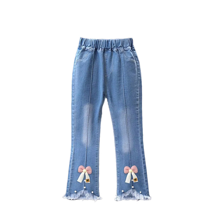 Girls Mid-Rise Clean Look Light Fade Embellished Detail Cotton Jeans