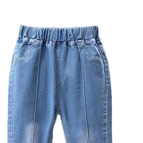 Girls Mid-Rise Clean Look Light Fade Embellished Detail Cotton Jeans