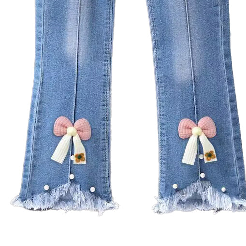Girls Mid-Rise Clean Look Light Fade Embellished Detail Cotton Jeans