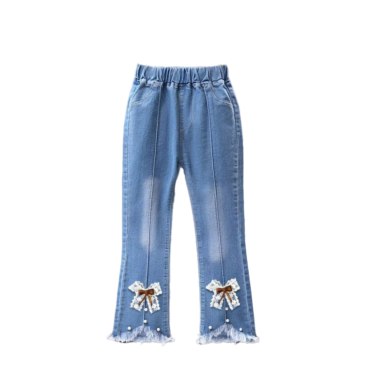Girls Mid-Rise Clean Look Embellished Detail Cotton Jeans