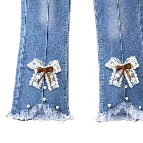 Girls Mid-Rise Clean Look Embellished Detail Cotton Jeans