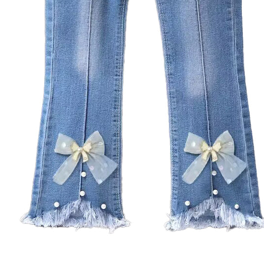 Girls Mid-Rise Clean Look Embellished Detail Cotton Jeans