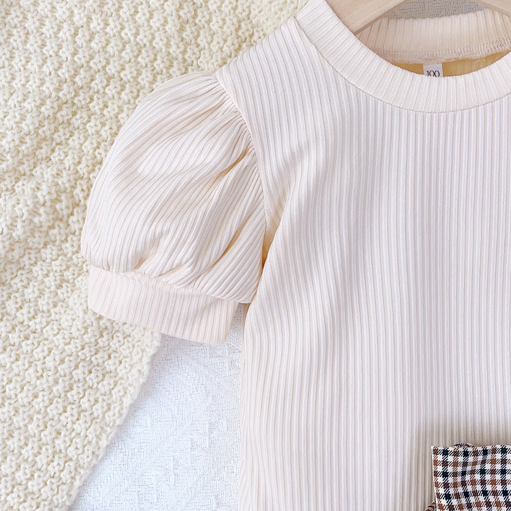 Girls Striped Round Neck Top With Skirt