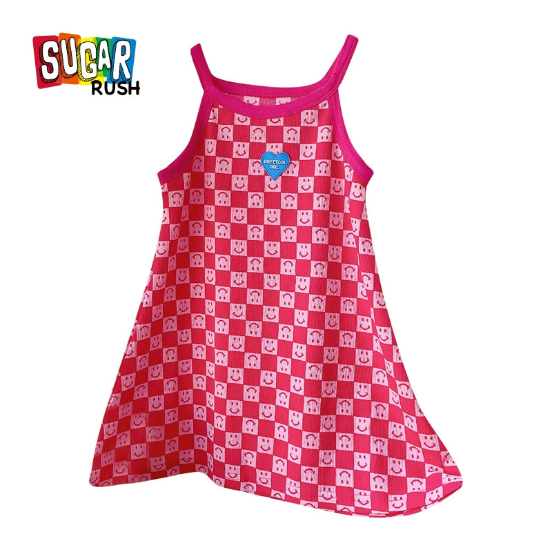 Girls Pink Conversational Print Cotton A-Line Dress