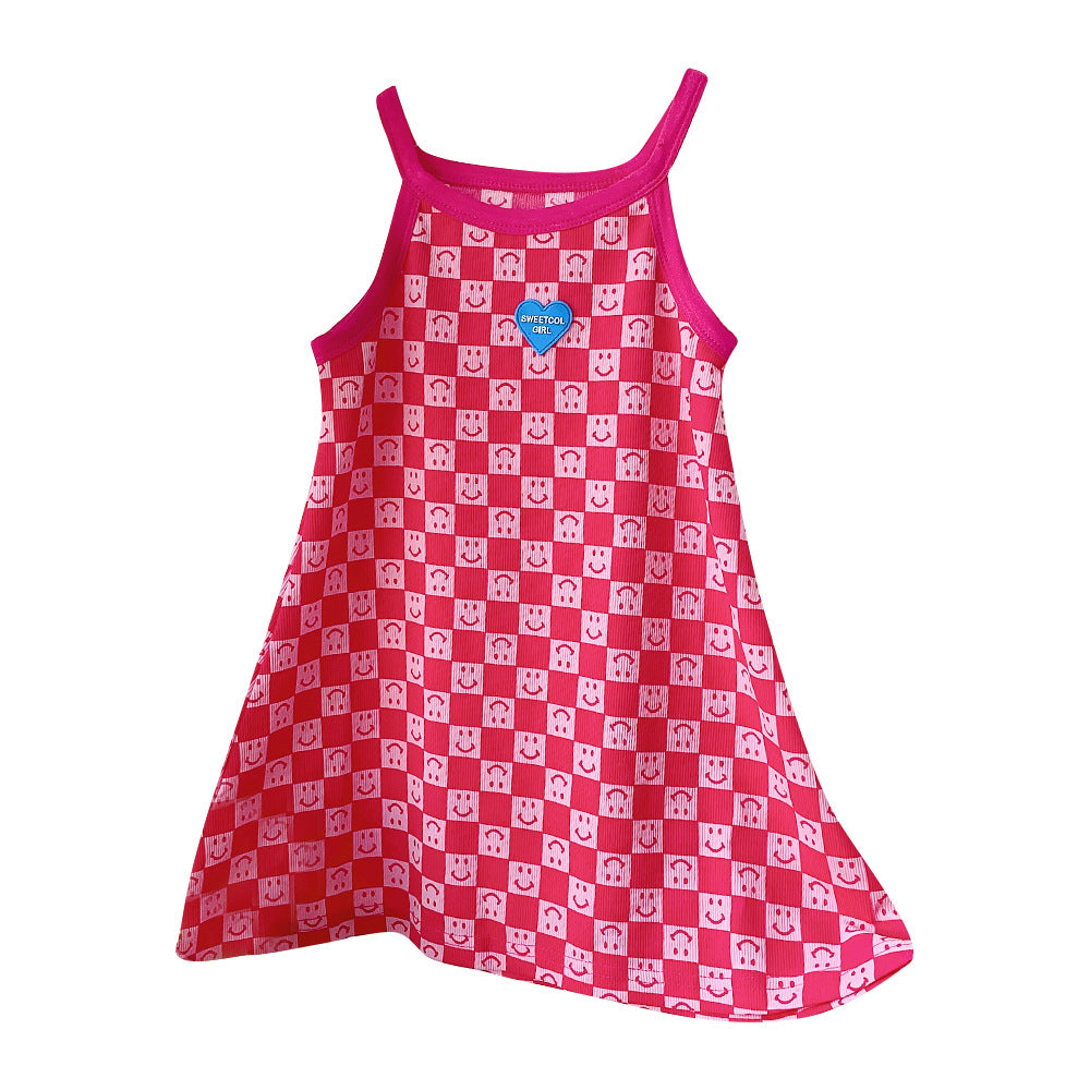 Girls Pink Conversational Print Cotton A-Line Dress