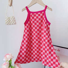 Girls Pink Conversational Print Cotton A-Line Dress