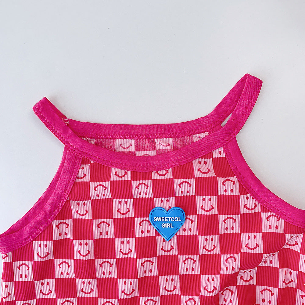 Girls Pink Conversational Print Cotton A-Line Dress