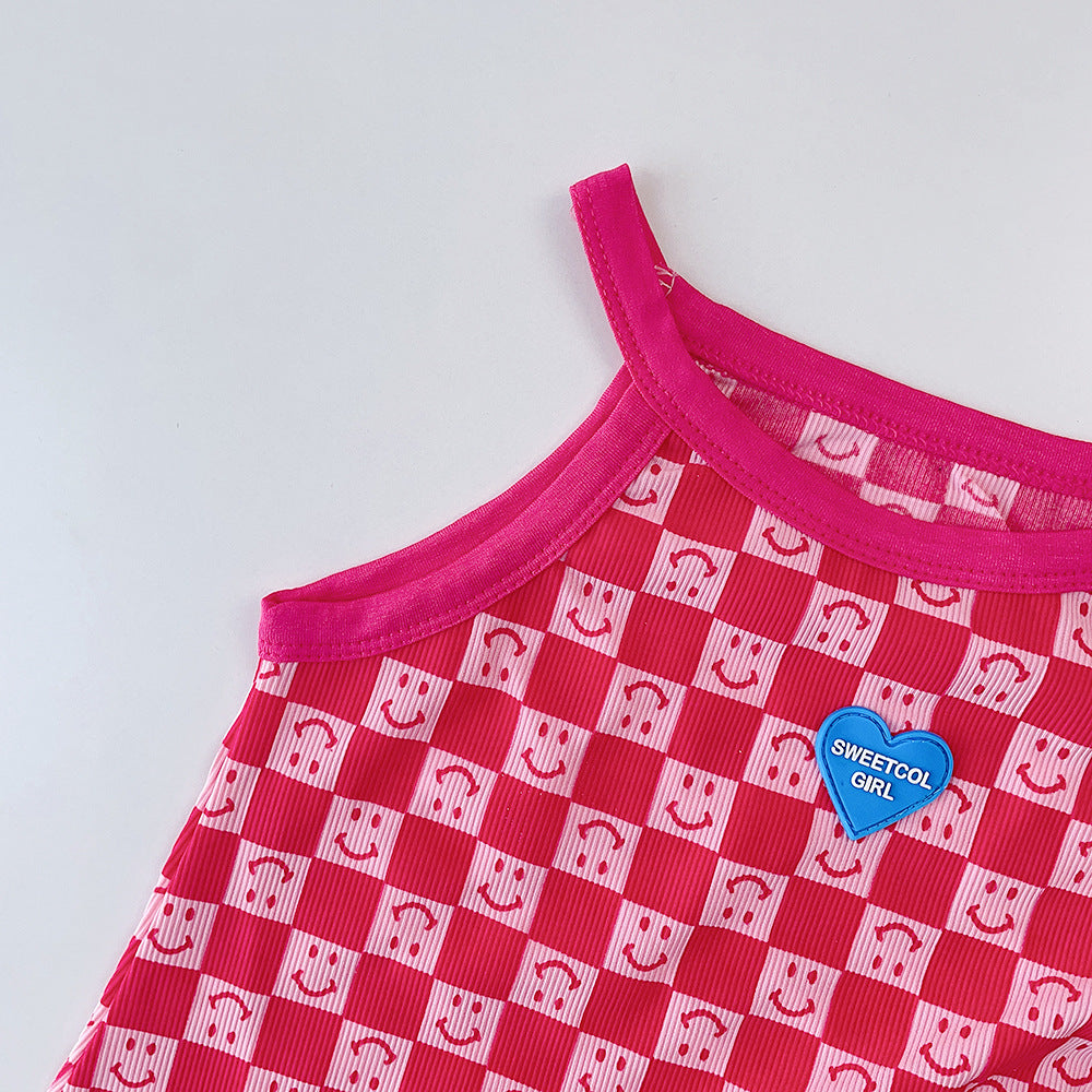 Girls Pink Conversational Print Cotton A-Line Dress