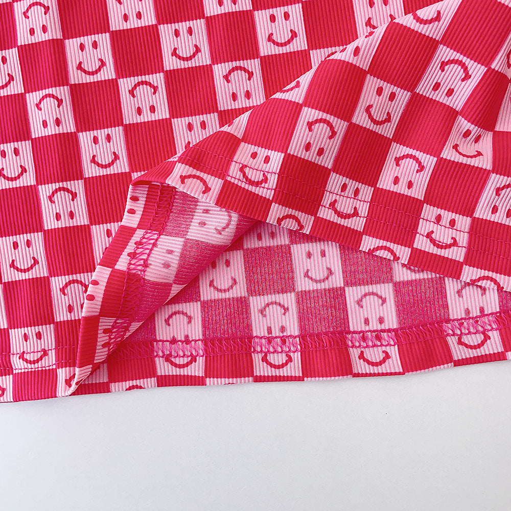 Girls Pink Conversational Print Cotton A-Line Dress