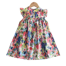 Girls Floral Print Flutter Sleeve Empire Dress
