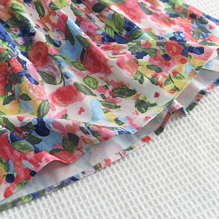 Girls Floral Print Flutter Sleeve Empire Dress