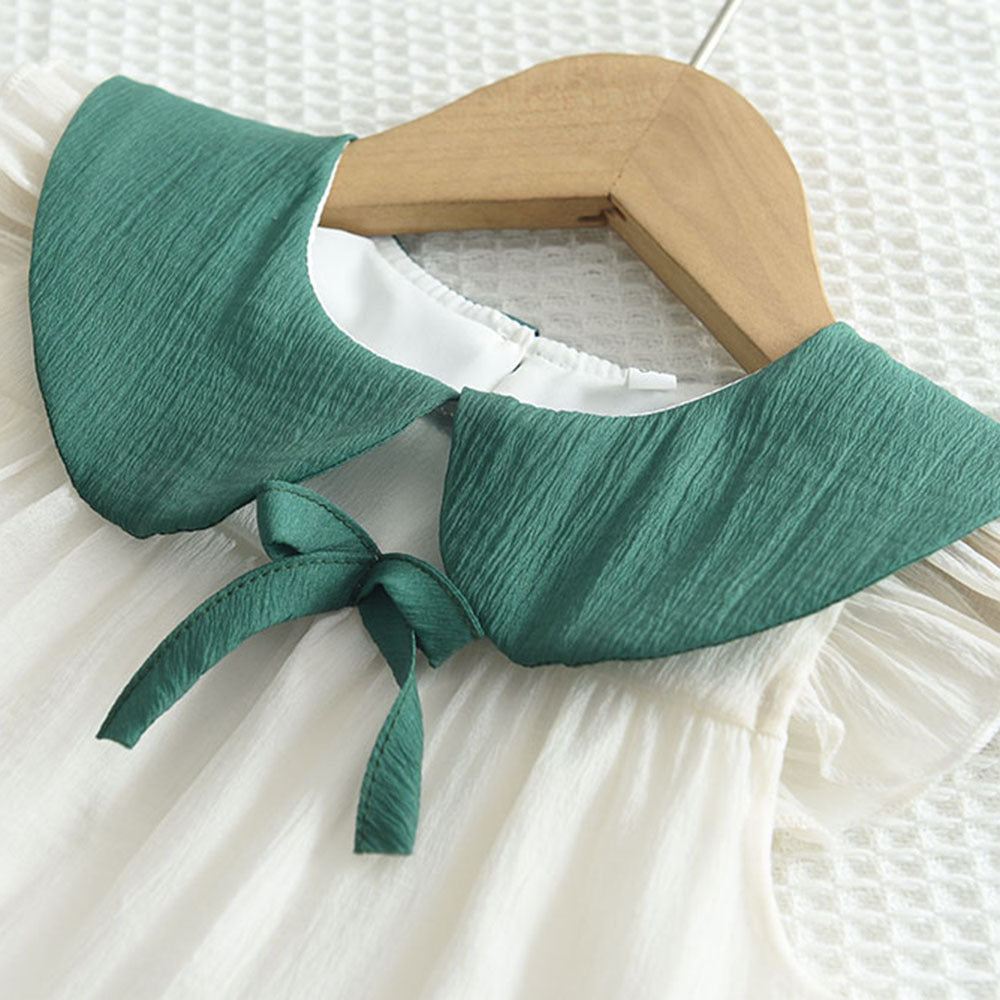 Girls Green Colourblocked Peter Pan Collar Layered A-Line Dress