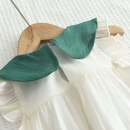 Girls Green Colourblocked Peter Pan Collar Layered A-Line Dress