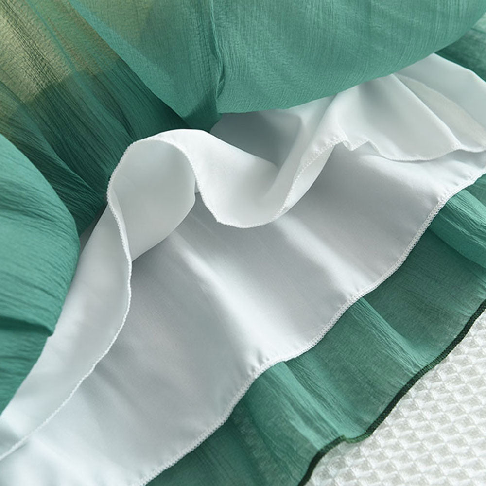 Girls Green Colourblocked Peter Pan Collar Layered A-Line Dress