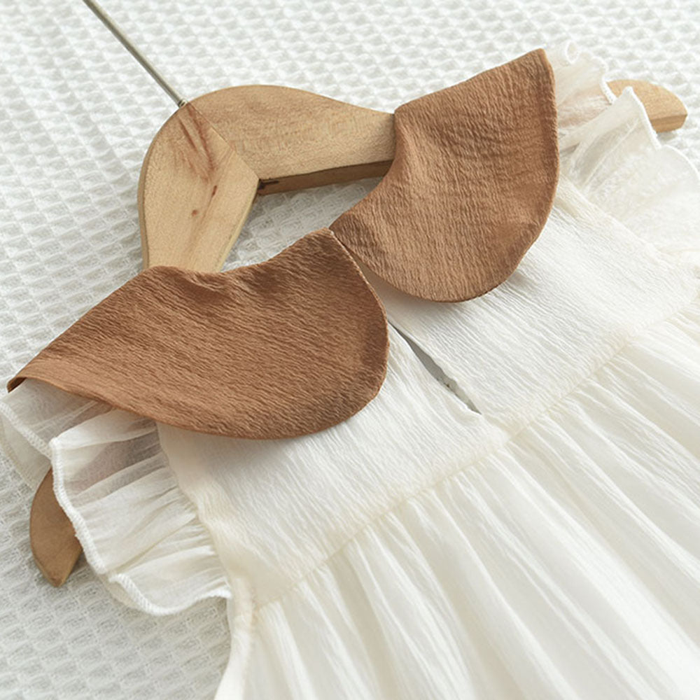 Girls Khaki Colourblocked Peter Pan Collar Layered A-Line Dress