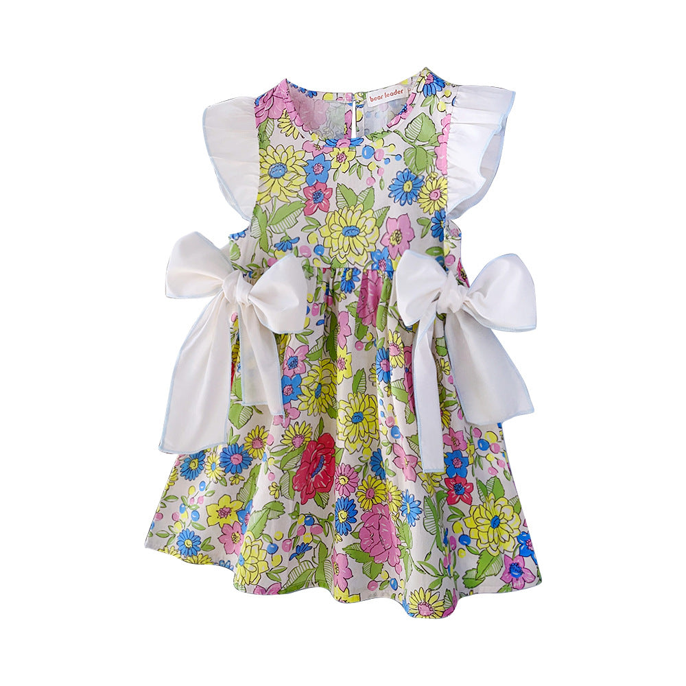 White & Green Floral Printed Fit & Flare Dress