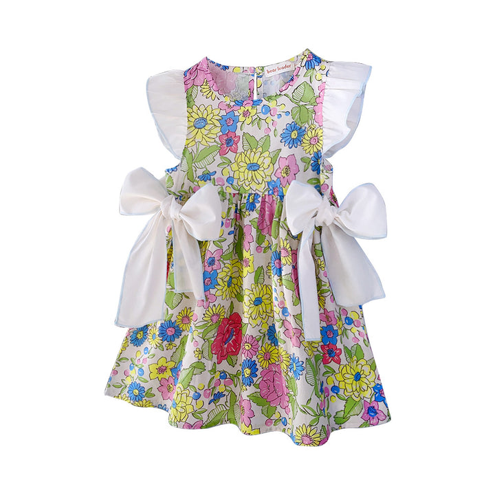 White & Green Floral Printed Fit & Flare Dress
