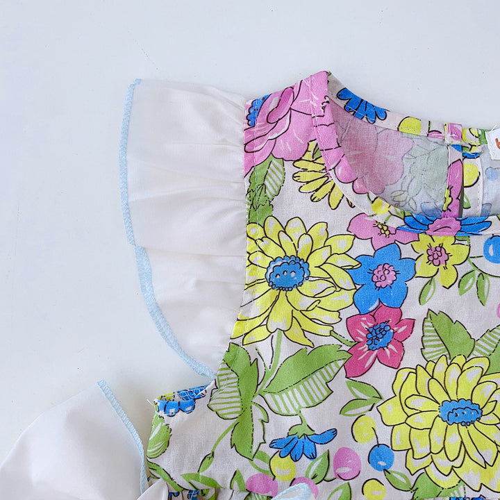 White & Green Floral Printed Fit & Flare Dress