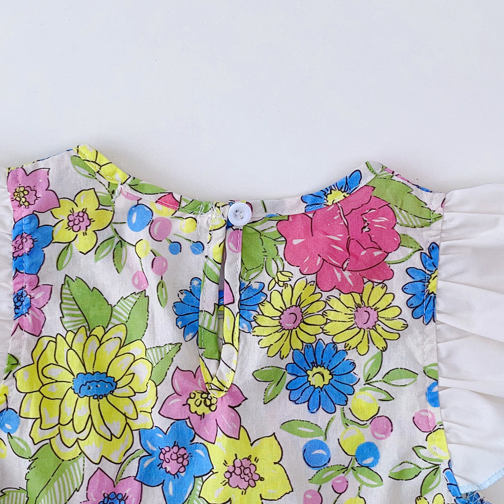 White & Green Floral Printed Fit & Flare Dress
