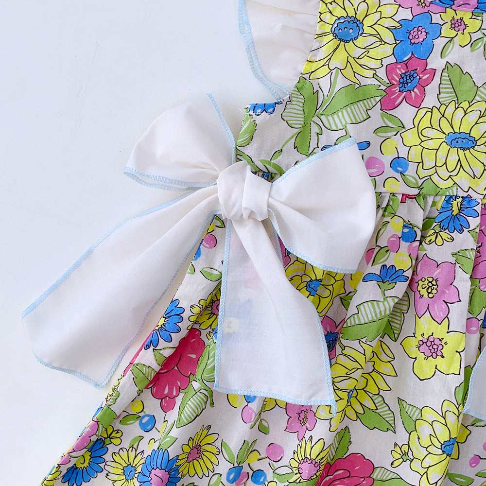 White & Green Floral Printed Fit & Flare Dress