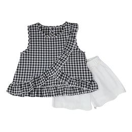 Girls Checked Sleeveless Top With Short