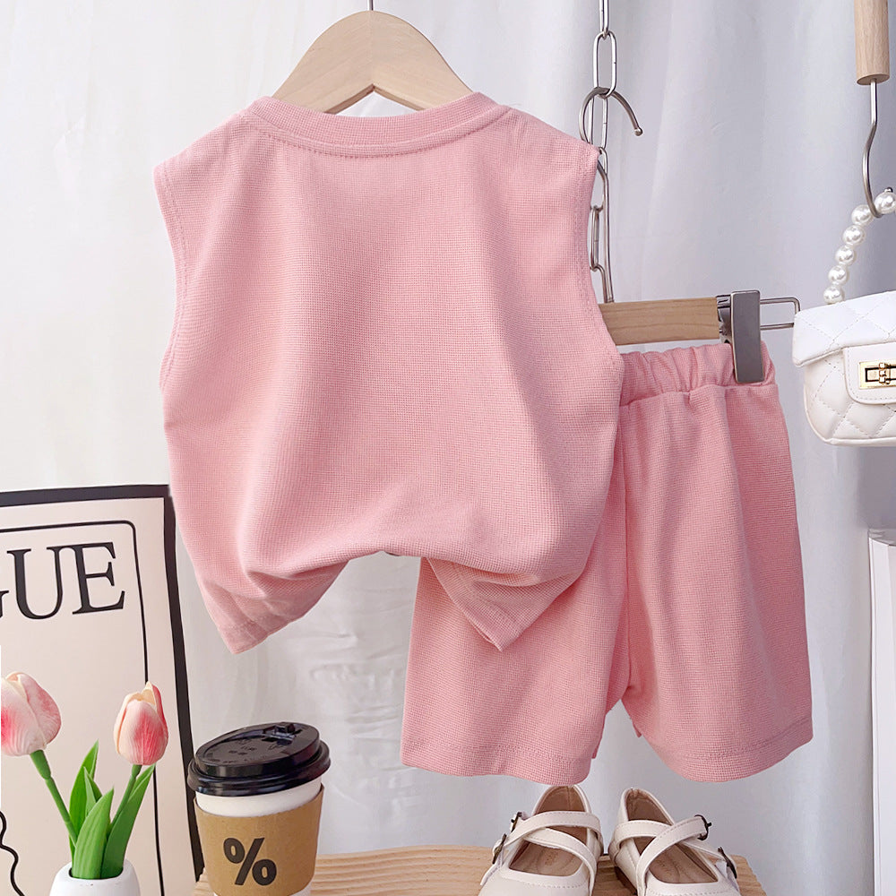 Girls Printed Round Neck Top With Short