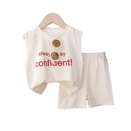 Girls Beige V-Neck Printed T-shirt with Shorts