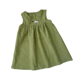Girls Green Round Neck Corsage Cotton A-Line Dress
