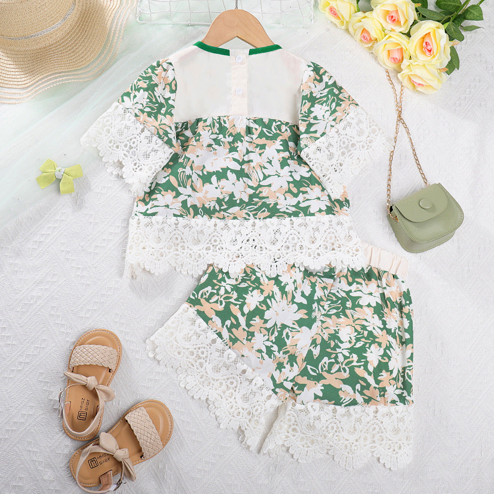 Girls Floral Printed Top With Shorts