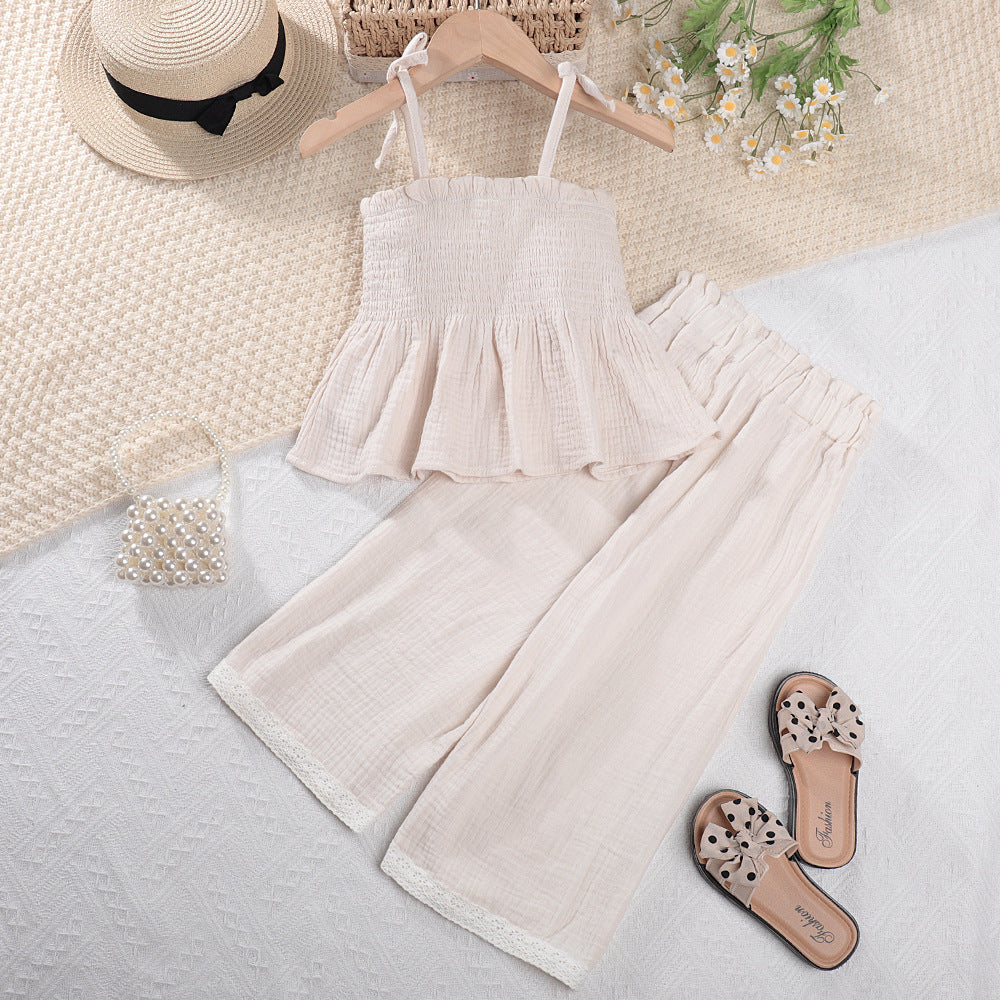 Girls Sleeveless Pure Cotton Top With Trouser
