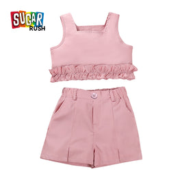 Girls Sleeveless Square Neck Top With Short