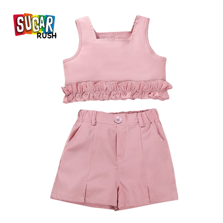 Girls Sleeveless Square Neck Top With Short